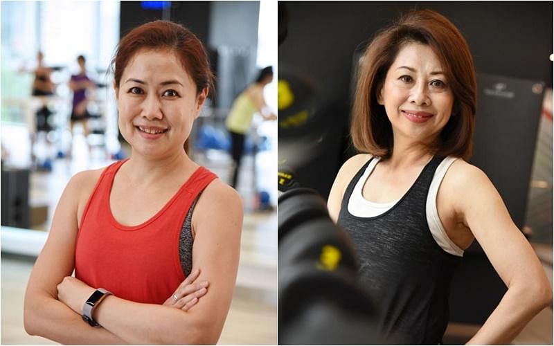 一同参与集体健身课的王秀梅（左）与陈素云（右）认为，混合式运动能为原本沉闷的健身过程增添趣味。