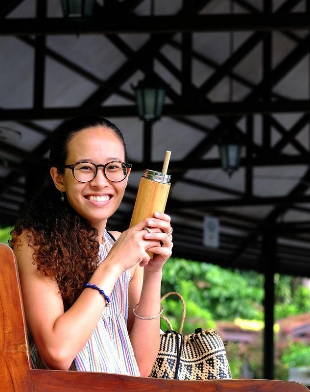 蓝美娥创办“Bamboo Straws Worldwide”售卖竹吸管。（萧紫薇摄影）
