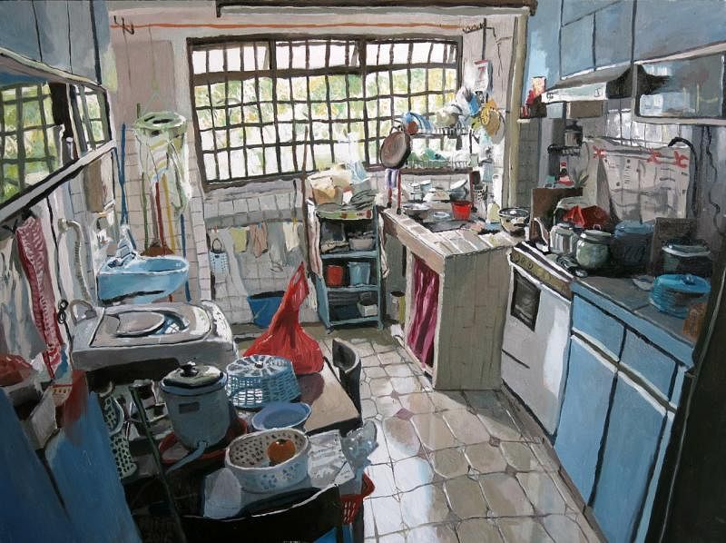 《阿嫲的厨房》获得2016年大华银行绘画比赛资深画家组银奖，杨子扬传达了对阿嫲的情感与记忆。