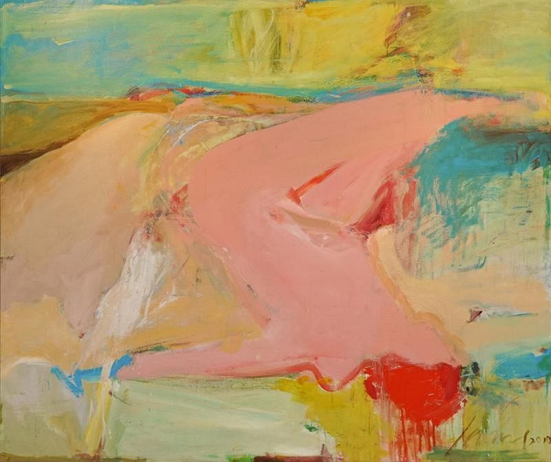 留学纽约的王瑾大画《粉红色女郎》充满抽象表现主义色彩。