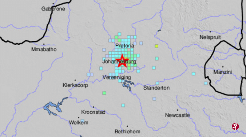 由于地震发生时正值南非政府的限电措施期间，地震发生后，豪登省部分地区民众随即陷入停电停水且没有网络信号的困境之中。（美国地质调查局网站截图）