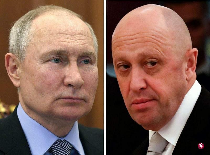 克里姆林宫发言人星期六（6月24日）说，安全官员24小时向普京（左）汇报瓦格纳首脑普里戈任（右）“试图武装叛变”的最新动向。（法新社）