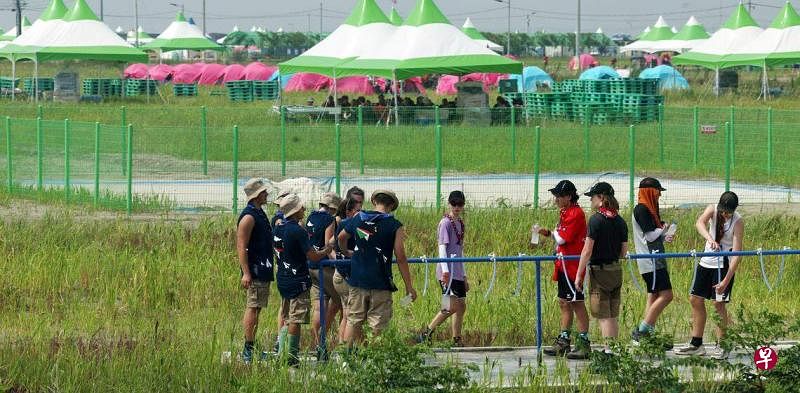 第25届世界童军大露营在韩国全罗北道扶安郡新万金一带举行，预计将吸引全球4万3000名童军参与。（路透社）