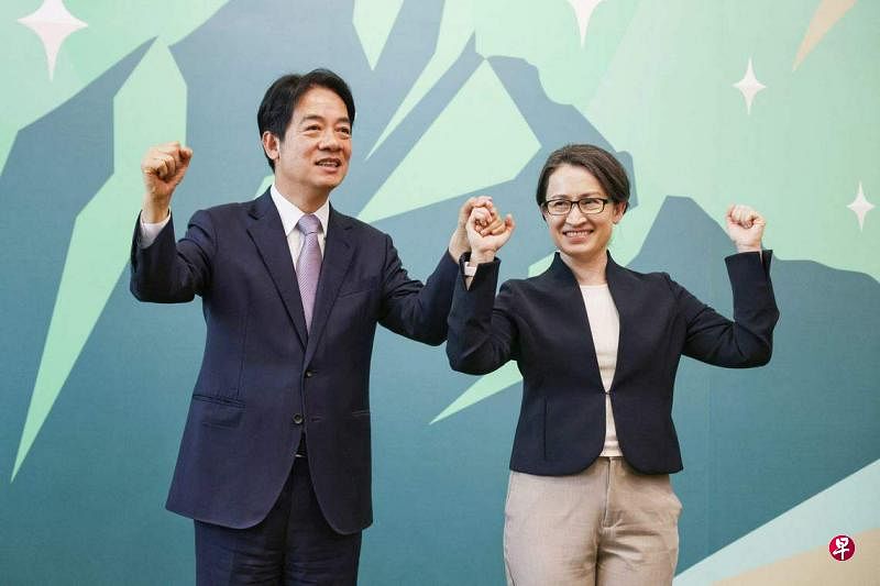 民进党总统参选人赖清德星期一（11月20日）下午正式宣布副手为台湾驻美代表萧美琴。（法新社）