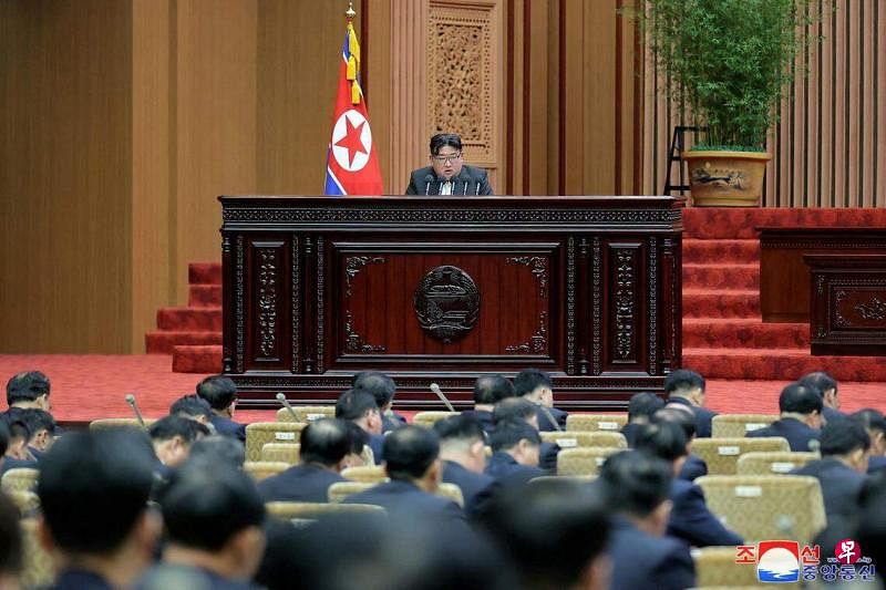 金正恩1月15日在最高人民会议第10次会议上说，他的最终结论是已不可能与韩国统一。（路透社）