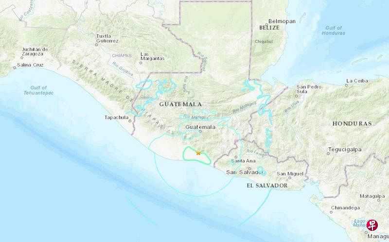 危地马拉星期五深夜发生6级地震，震中位于危地马拉南部埃斯昆特拉（Escuintla）。（美国地质调查局截图）