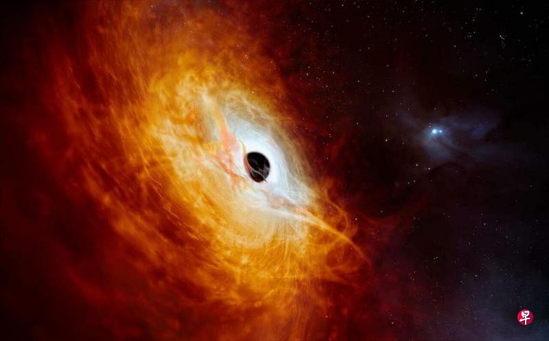 这个黑洞所在的类星体代号为J0529-4351，不仅是迄今观测到的最明亮类星体，也是迄今观测到的最明亮天体。（取自欧洲南方天文台网站）