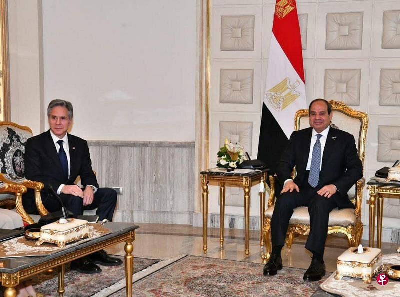 埃及总统塞西（右）3月21日在首都开罗会见到访的美国国务卿布林肯。（ 新华社）