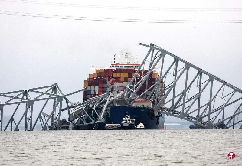 集装箱船Dali号3月26日撞上马里兰州的弗朗西斯·斯科特·基大桥，导致大桥坍塌。（路透社）